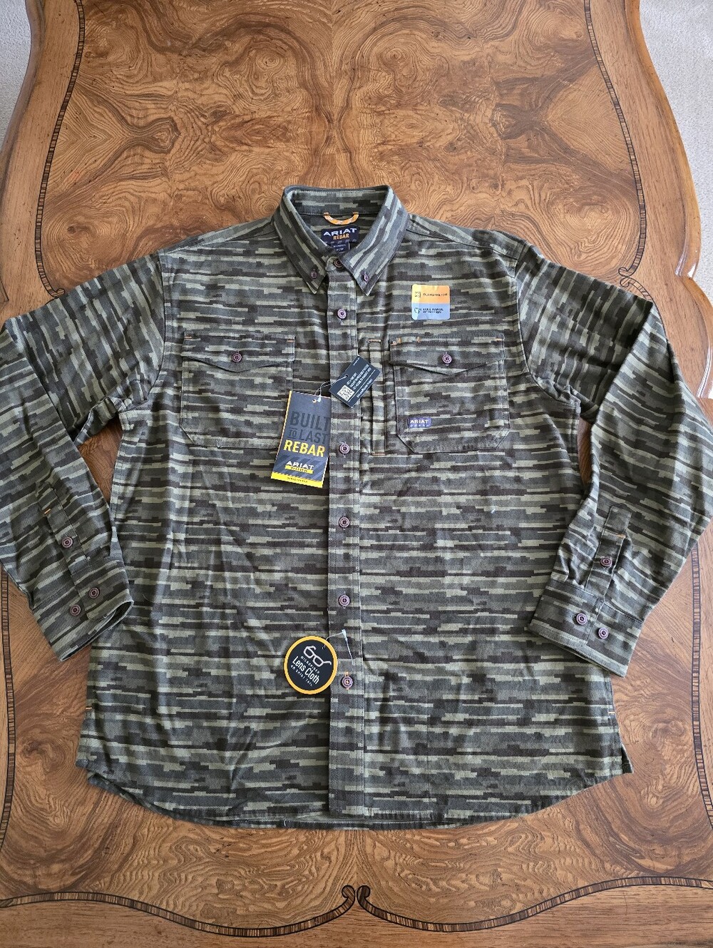 Ariat Men's Rebar Flannel Durastretch Long-Sleeve Work Shirt Olive Camo Size M